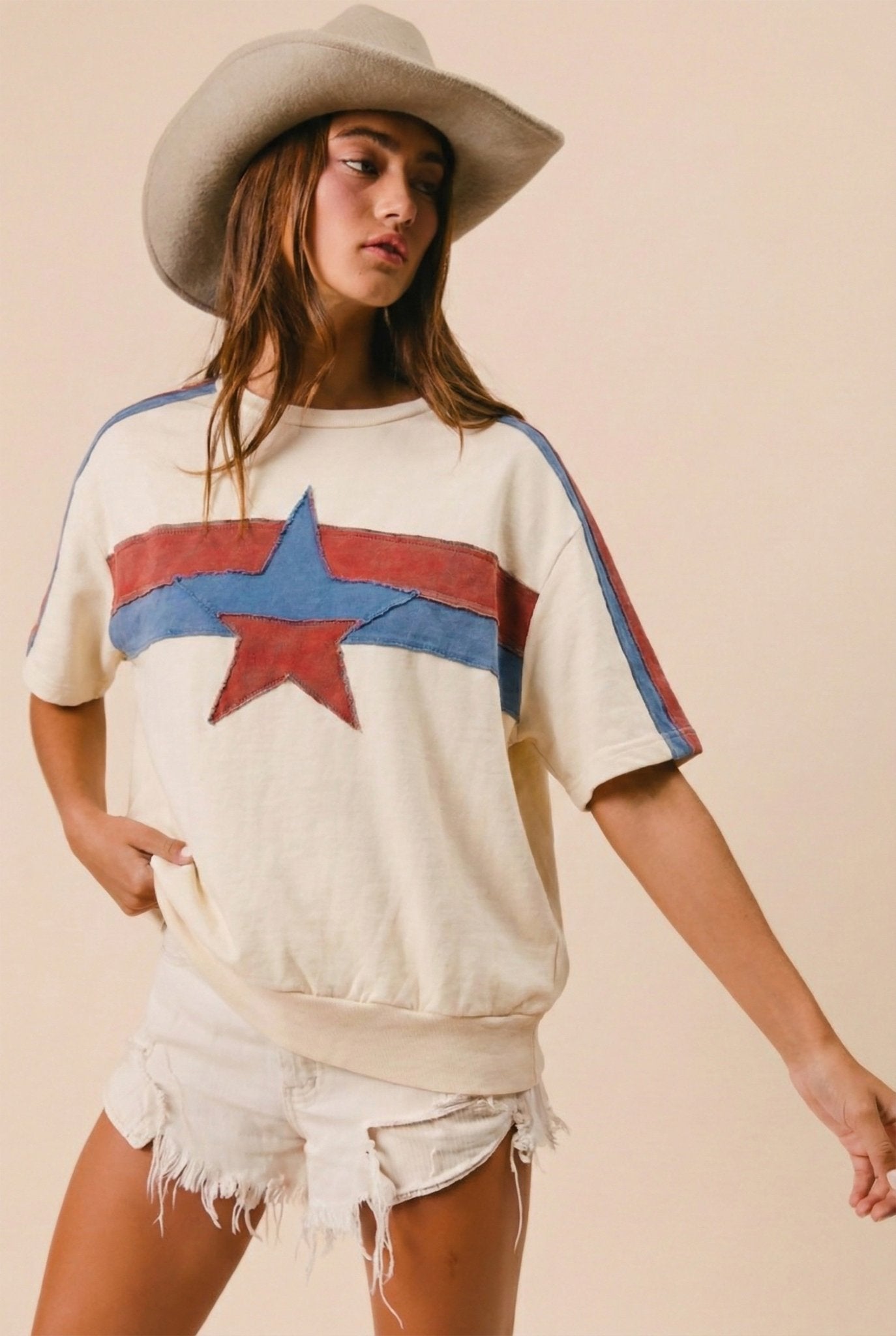 4th Of July Color Block Star Patched Top - Westly
