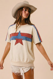 4th Of July Color Block Star Patched Top - Westly