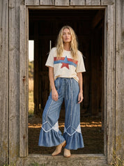 4th Of July Color Block Star Patched Top - Westly