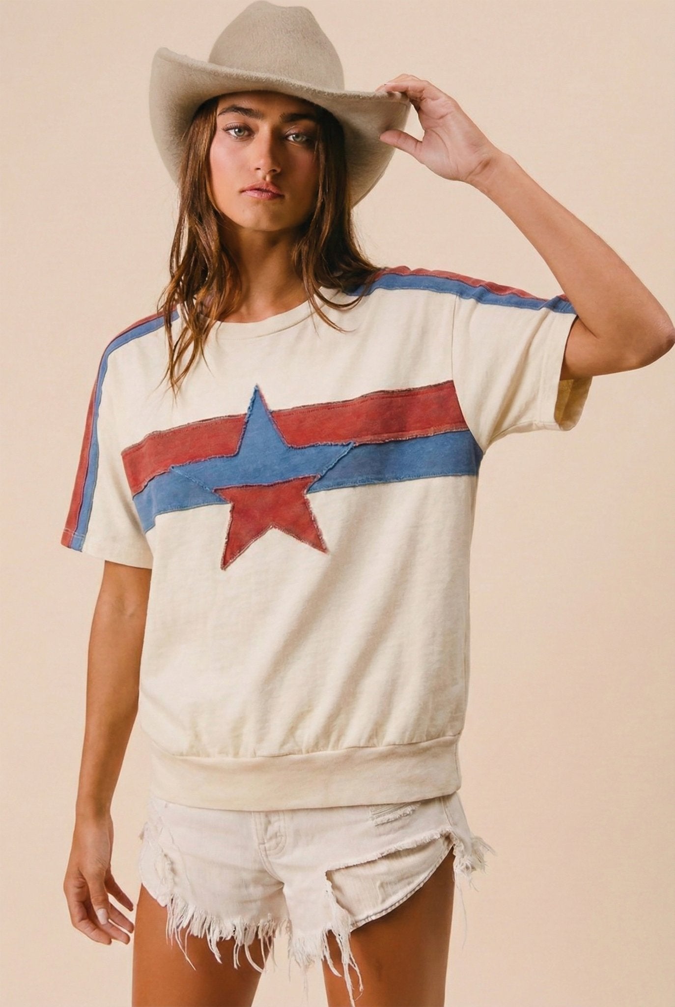 4th Of July Color Block Star Patched Top - Westly