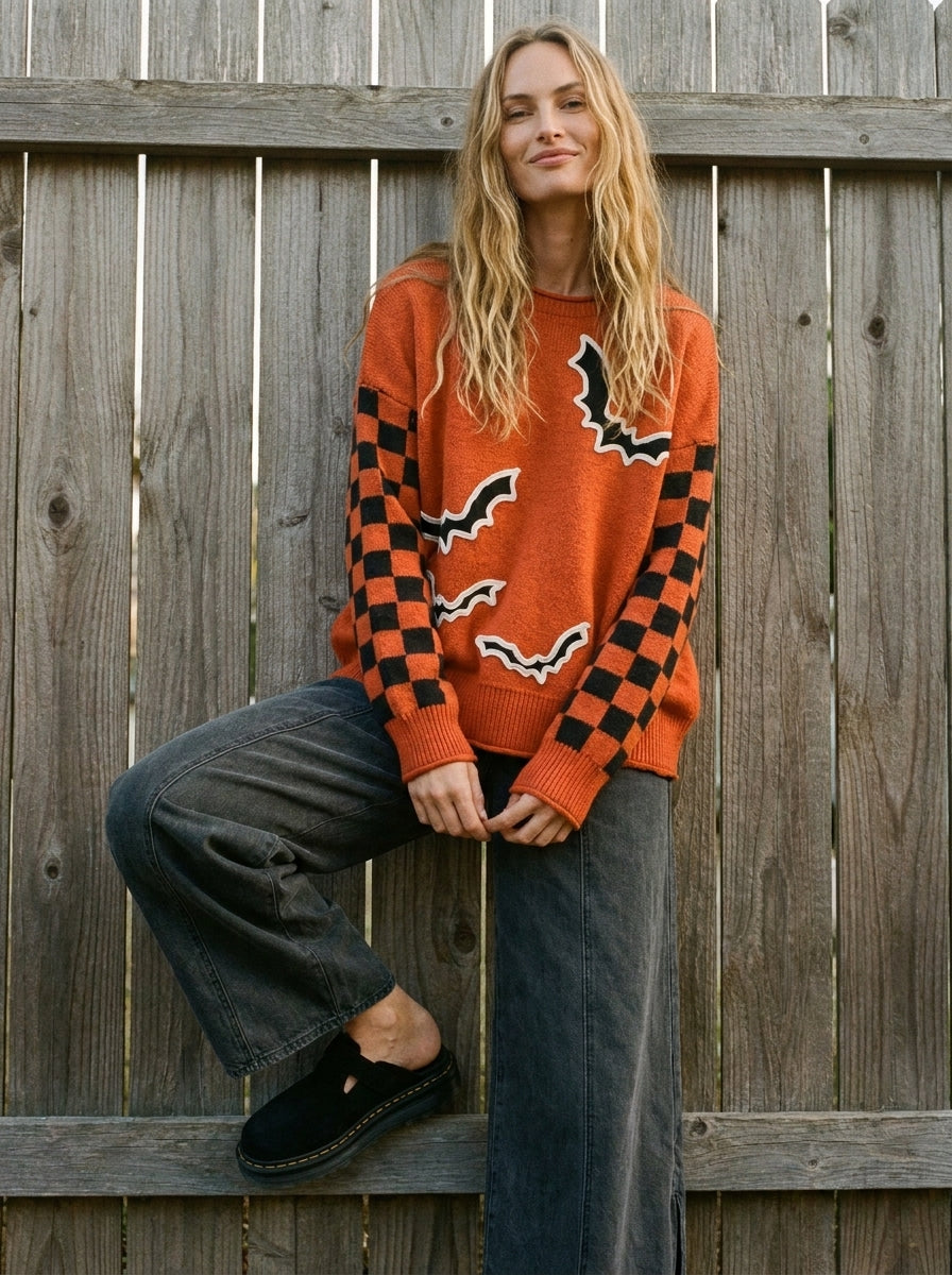 After Dark Checkerboard Sleeve Knit Sweater