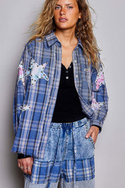All Star Balloon Sleeve Button-Down Patchwork Shirt