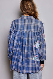 All Star Balloon Sleeve Button-Down Patchwork Shirt