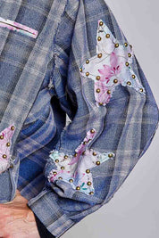All Star Balloon Sleeve Button-Down Patchwork Shirt