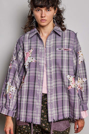 All Star Balloon Sleeve Button-Down Patchwork Shirt