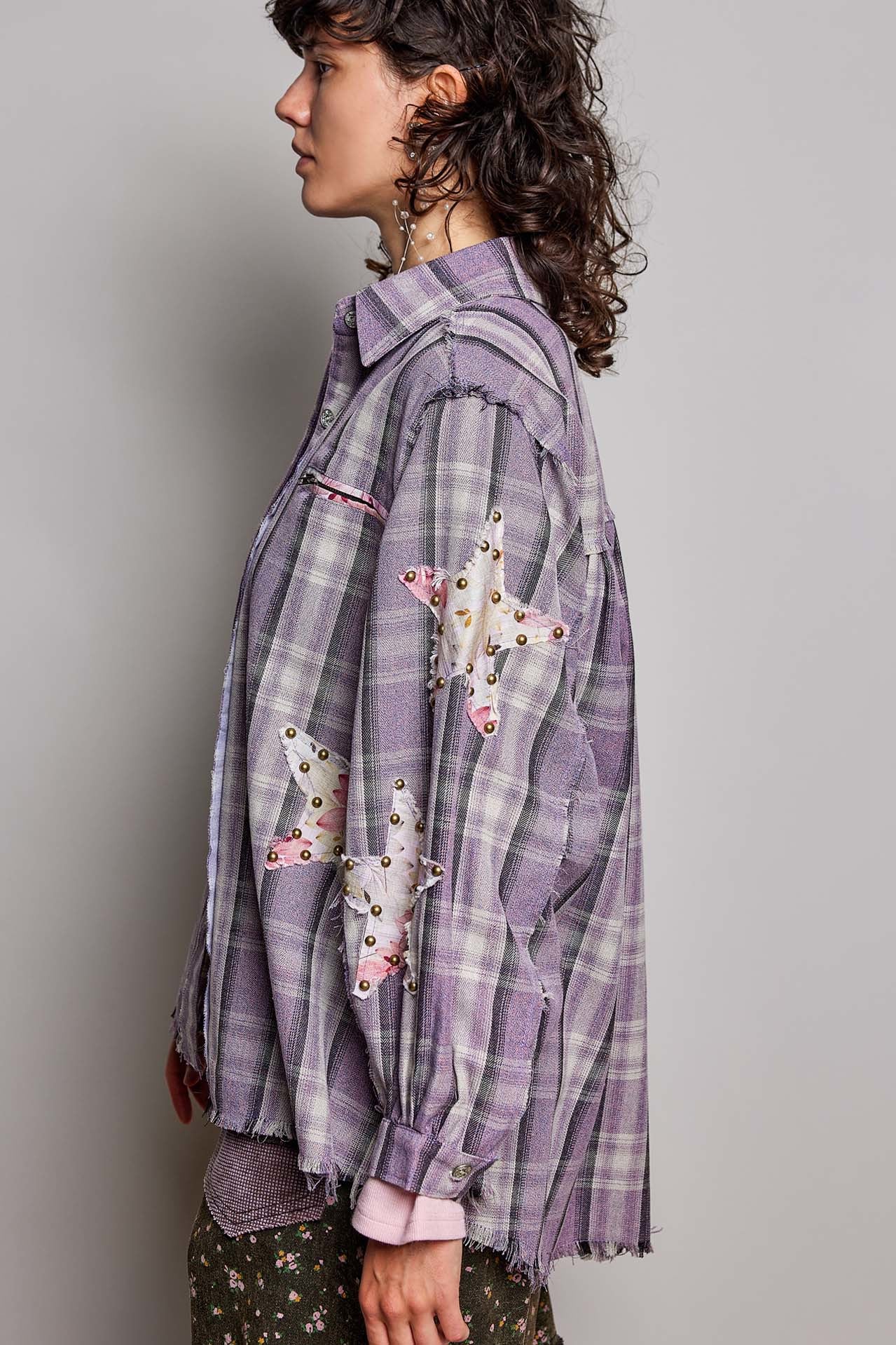 All Star Balloon Sleeve Button-Down Patchwork Shirt