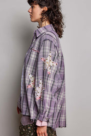 All Star Balloon Sleeve Button-Down Patchwork Shirt