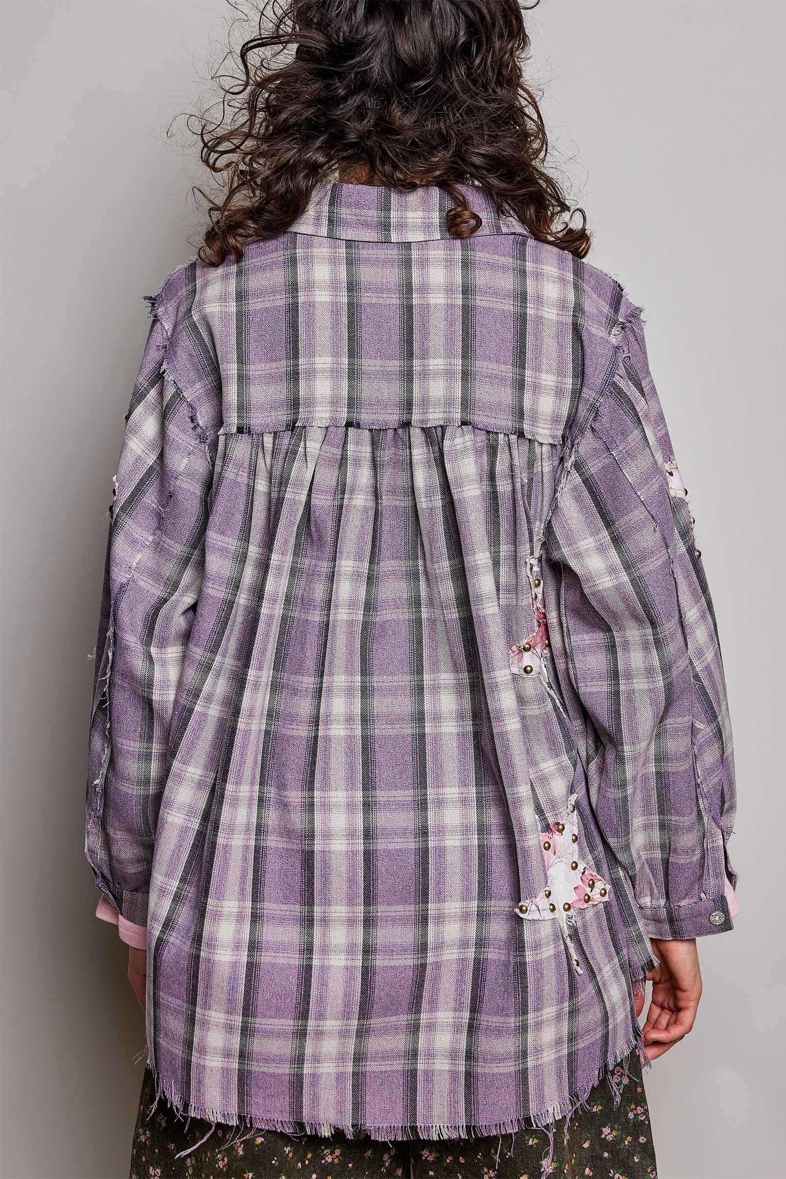 All Star Balloon Sleeve Button-Down Patchwork Shirt