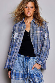 All Star Balloon Sleeve Button-Down Patchwork Shirt