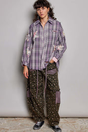 All Star Balloon Sleeve Button-Down Patchwork Shirt