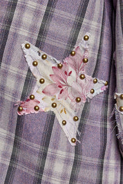 All Star Balloon Sleeve Button-Down Patchwork Shirt