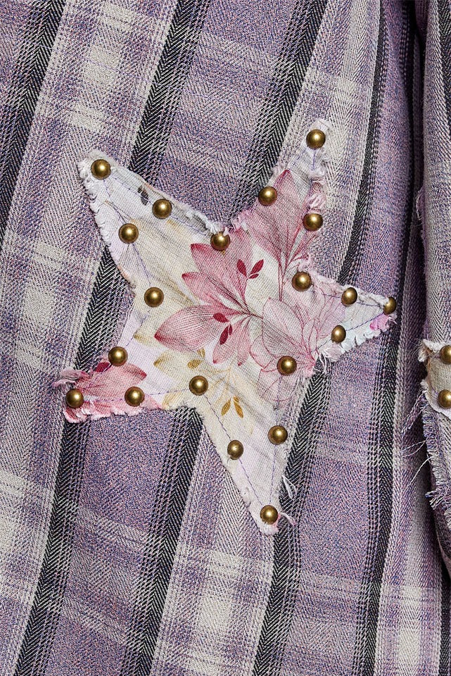 All Star Balloon Sleeve Button-Down Patchwork Shirt