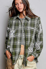 All Star Balloon Sleeve Button-Down Patchwork Shirt