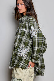 All Star Balloon Sleeve Button-Down Patchwork Shirt