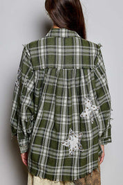 All Star Balloon Sleeve Button-Down Patchwork Shirt