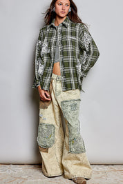 All Star Balloon Sleeve Button-Down Patchwork Shirt