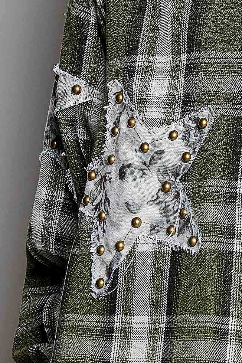 All Star Balloon Sleeve Button-Down Patchwork Shirt