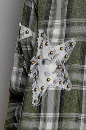All Star Balloon Sleeve Button-Down Patchwork Shirt