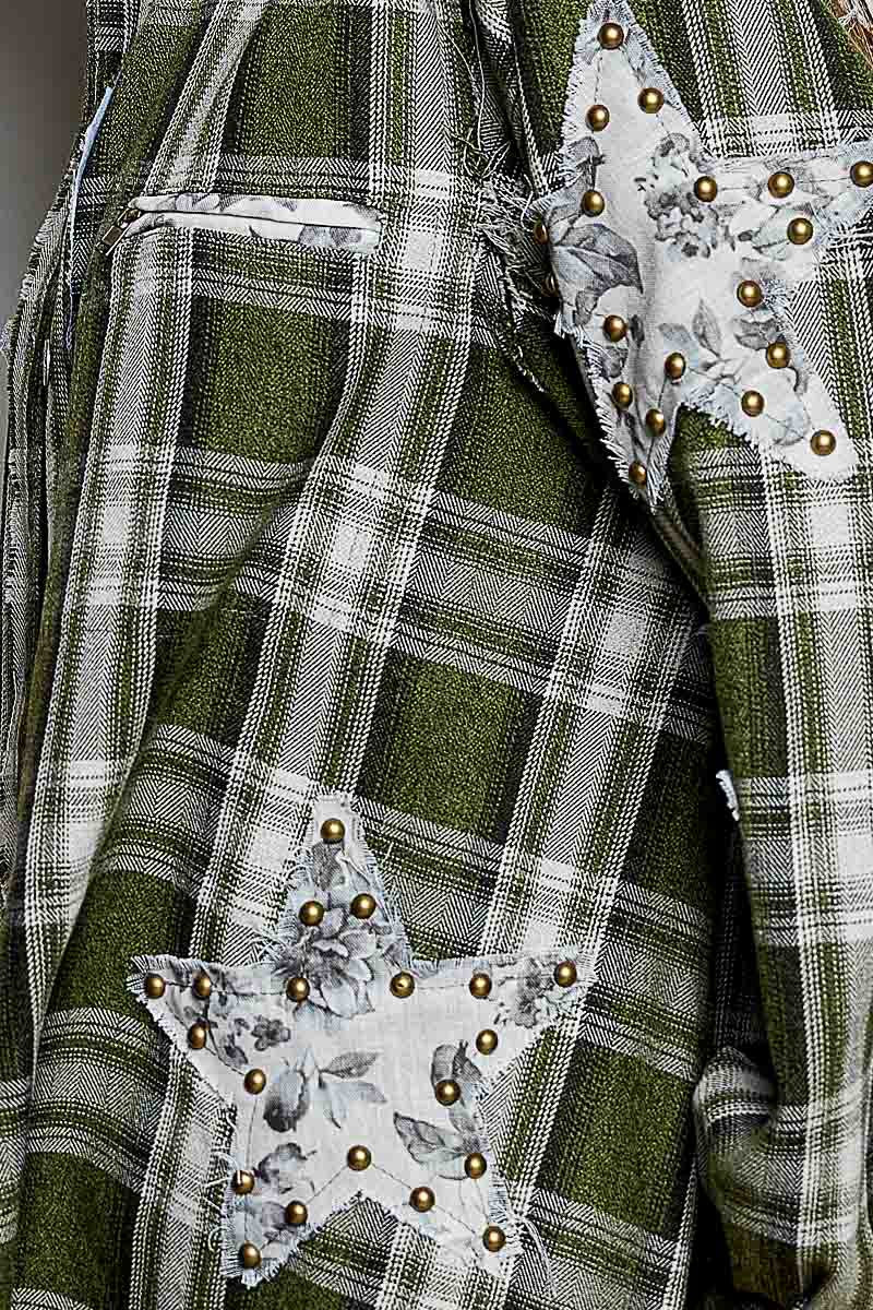 All Star Balloon Sleeve Button-Down Patchwork Shirt