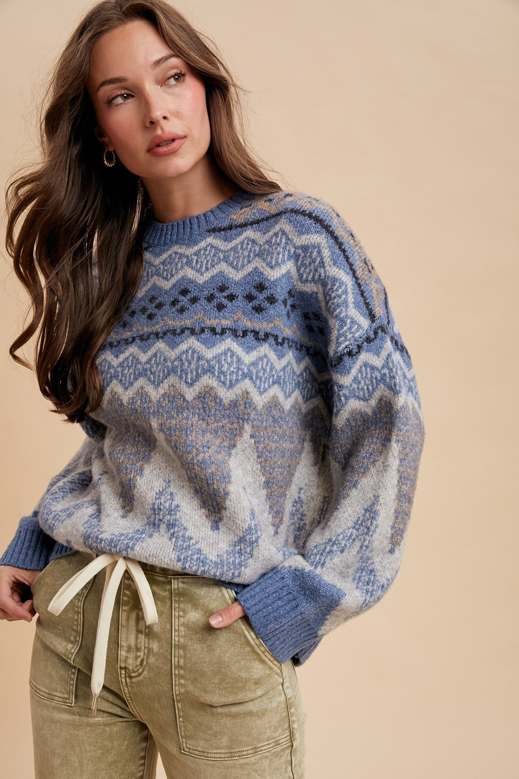 Alpine Wool Blend Oversized Fair Isle Sweater