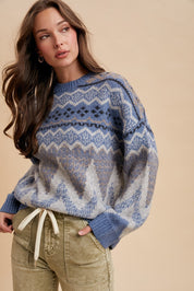 Alpine Wool Blend Oversized Fair Isle Sweater