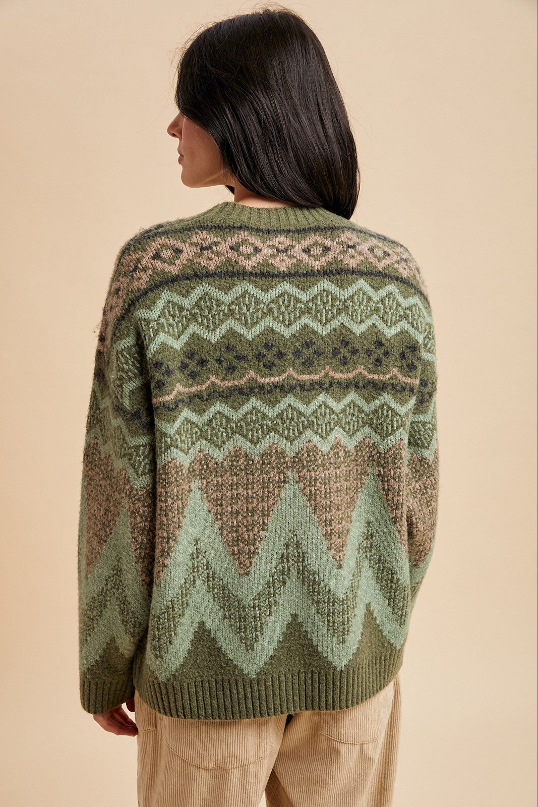 Alpine Wool Blend Oversized Fair Isle Sweater