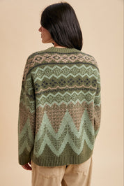 Alpine Wool Blend Oversized Fair Isle Sweater