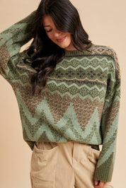 Alpine Wool Blend Oversized Fair Isle Sweater