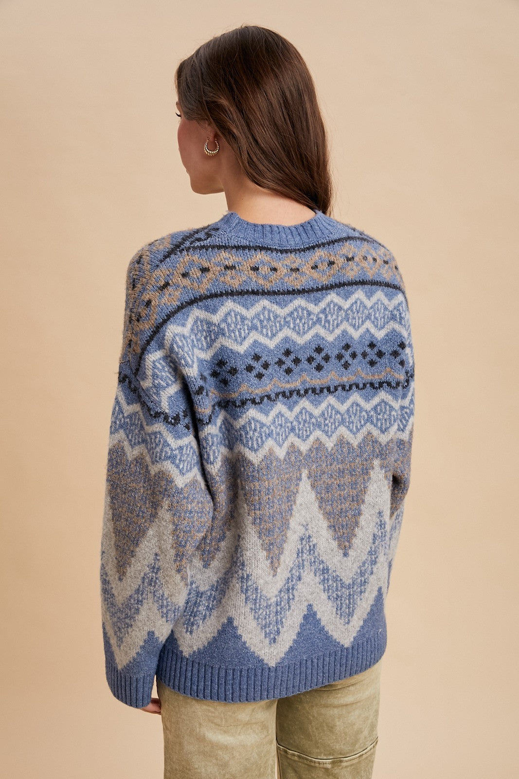 Alpine Wool Blend Oversized Fair Isle Sweater