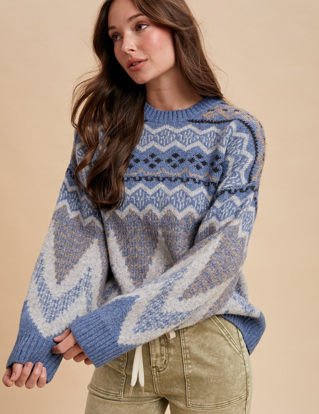 Alpine Wool Blend Oversized Fair Isle Sweater
