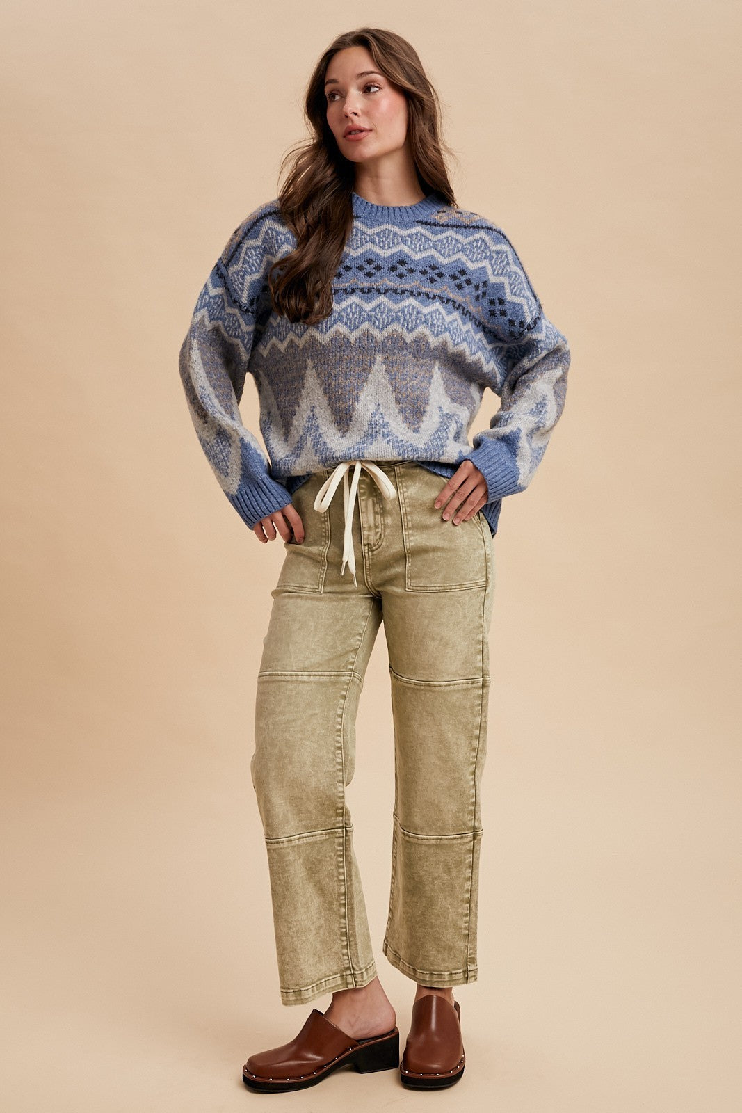 Alpine Wool Blend Oversized Fair Isle Sweater