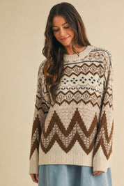 Alpine Wool Blend Oversized Fair Isle Sweater