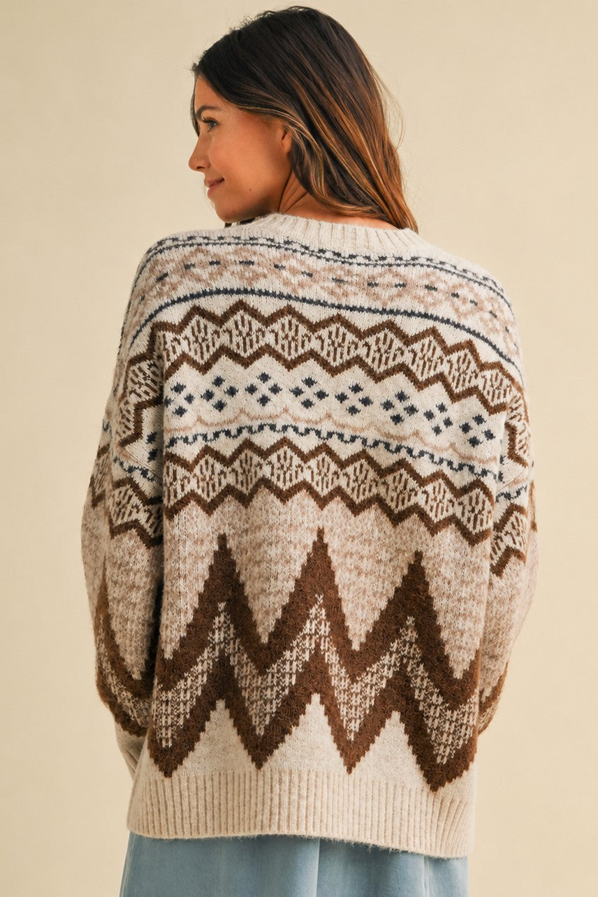 Alpine Wool Blend Oversized Fair Isle Sweater