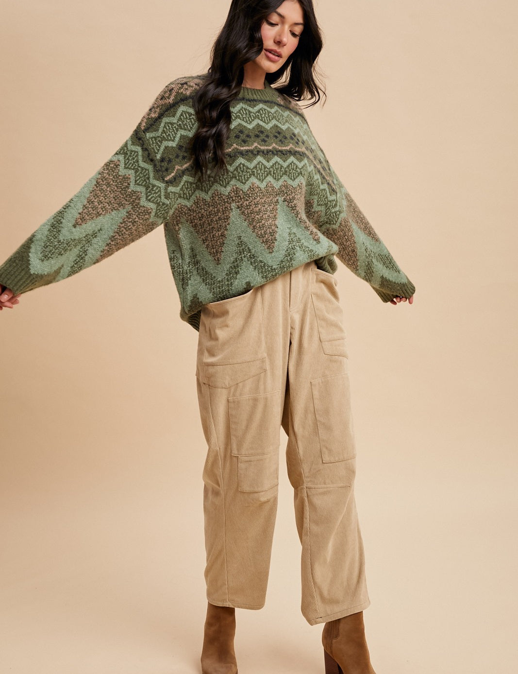 Alpine Wool Blend Oversized Fair Isle Sweater