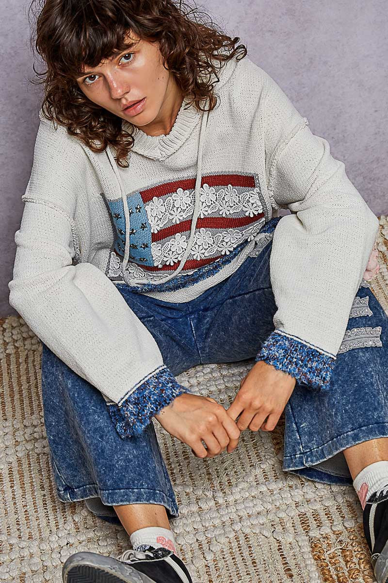 American Honey Chenille Hooded Knit Sweater