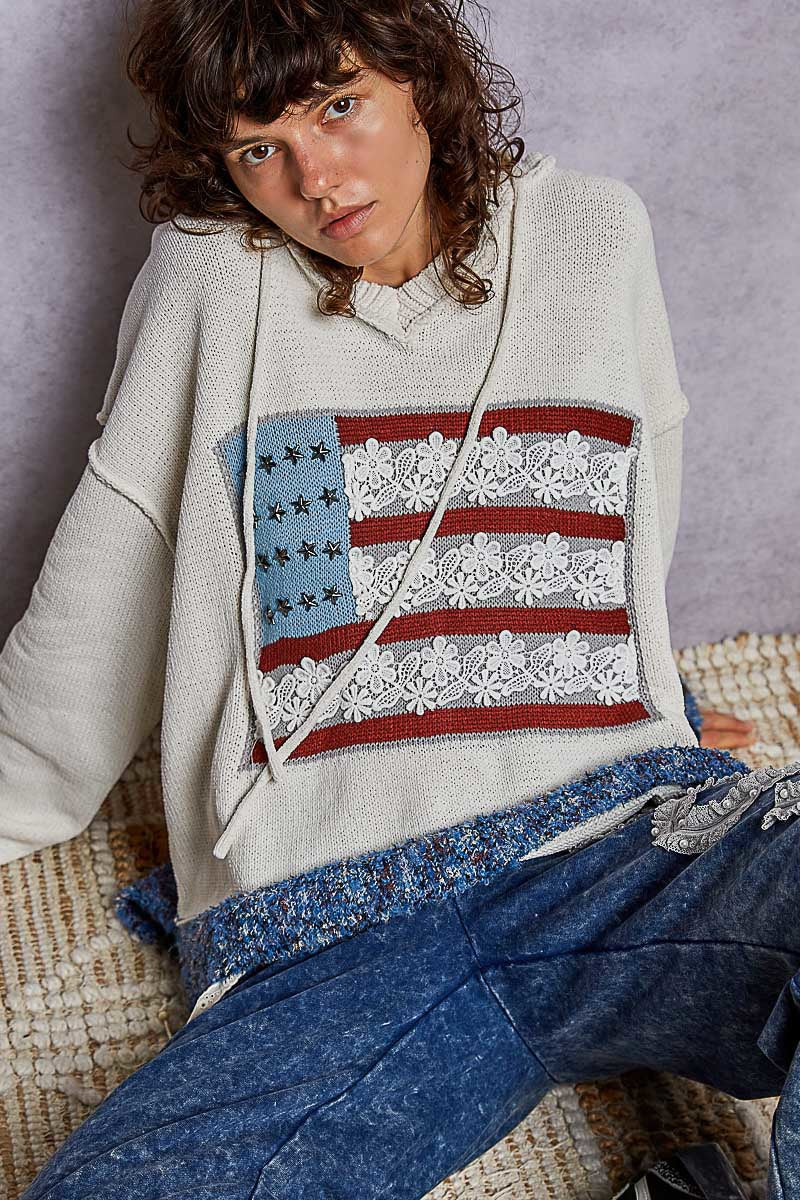 American Honey Chenille Hooded Knit Sweater