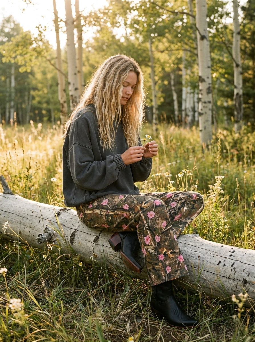 Apex Floral Camo Print Barrel Cropped Pants