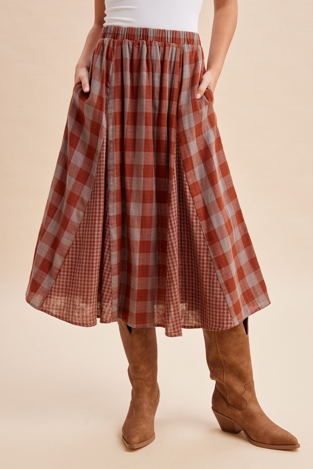 Ashford Gingham Godet Midi Skirt