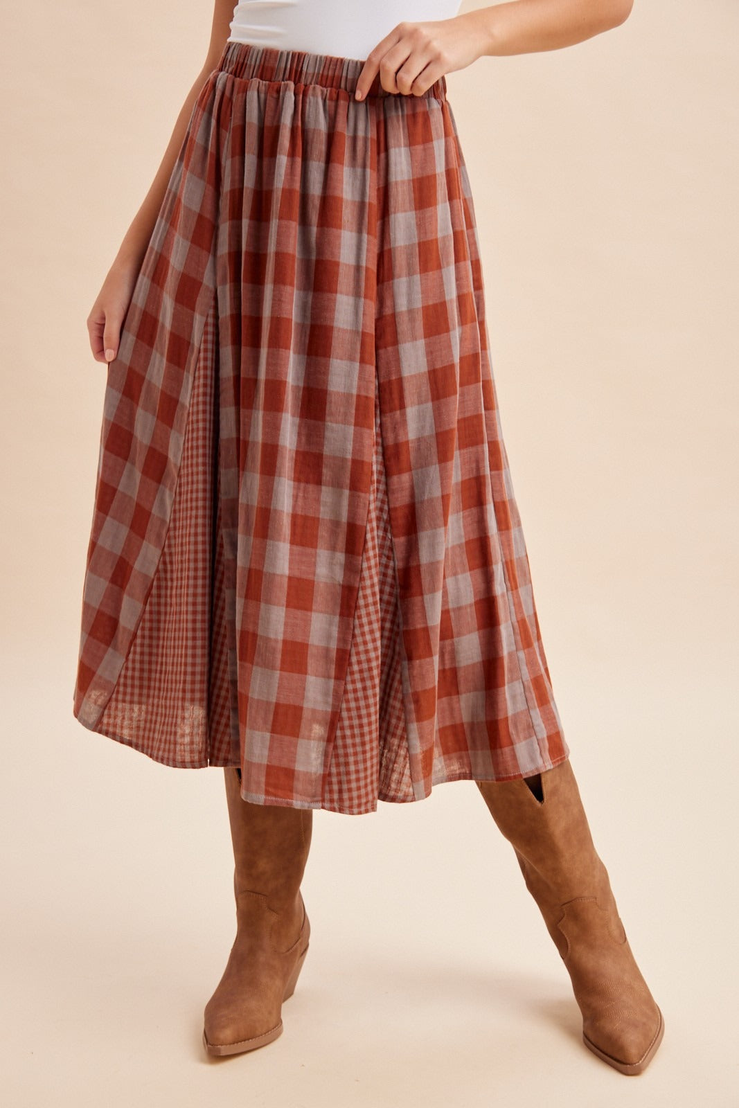 Ashford Gingham Godet Midi Skirt