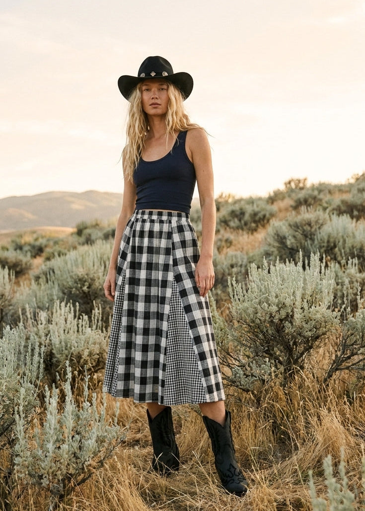 Ashford Gingham Godet Midi Skirt