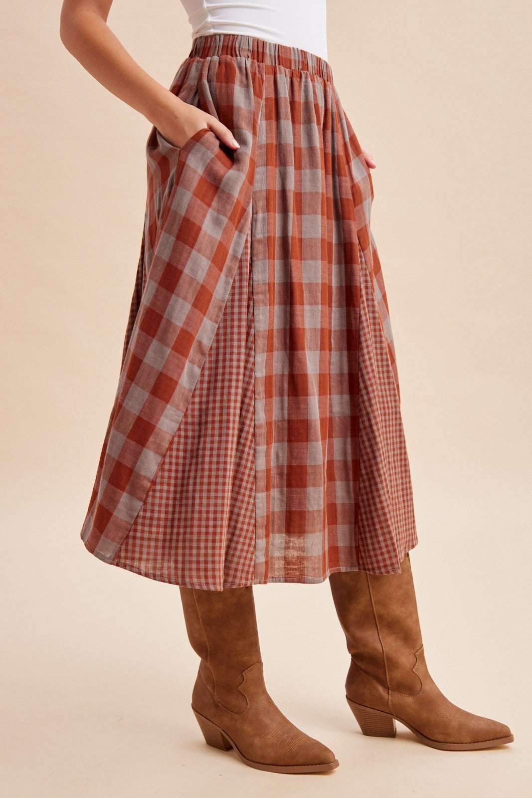 Ashford Gingham Godet Midi Skirt