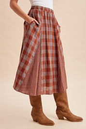 Ashford Gingham Godet Midi Skirt