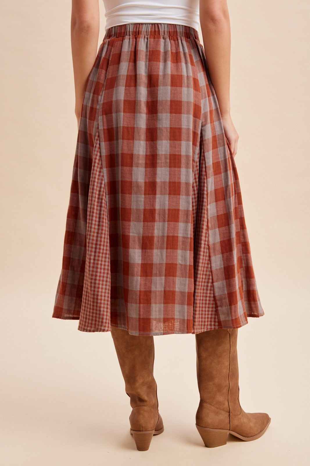 Ashford Gingham Godet Midi Skirt