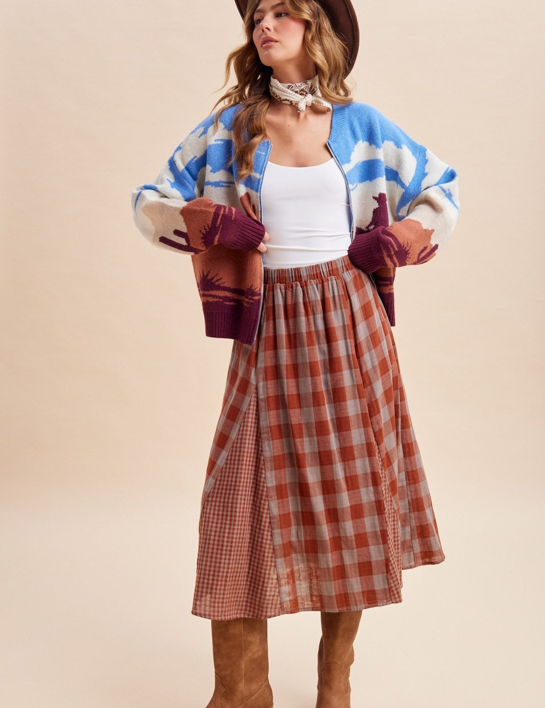 Ashford Gingham Godet Midi Skirt