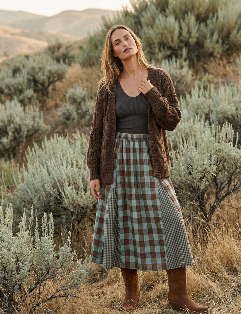 Ashford Gingham Godet Midi Skirt