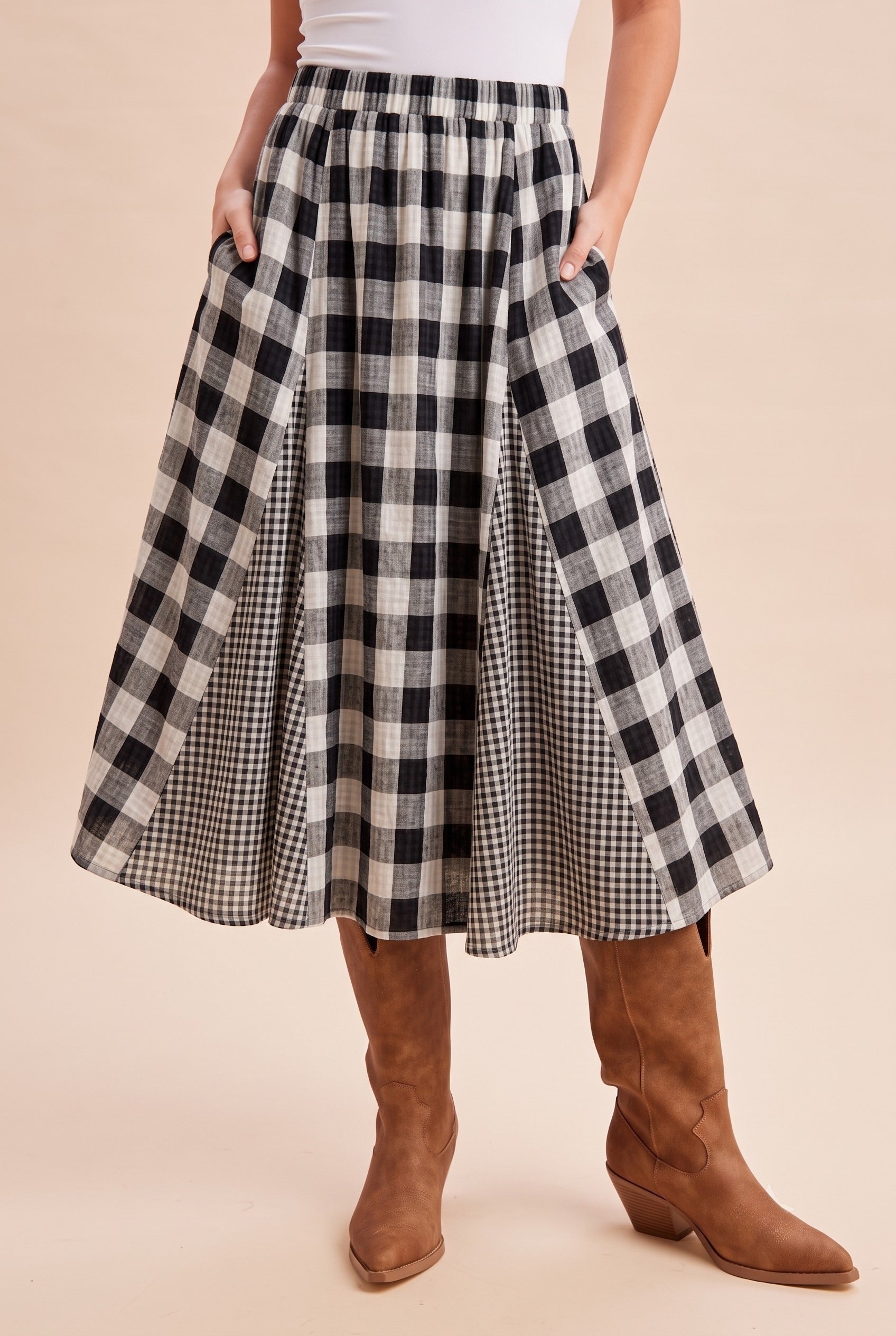 Ashford Gingham Godet Midi Skirt