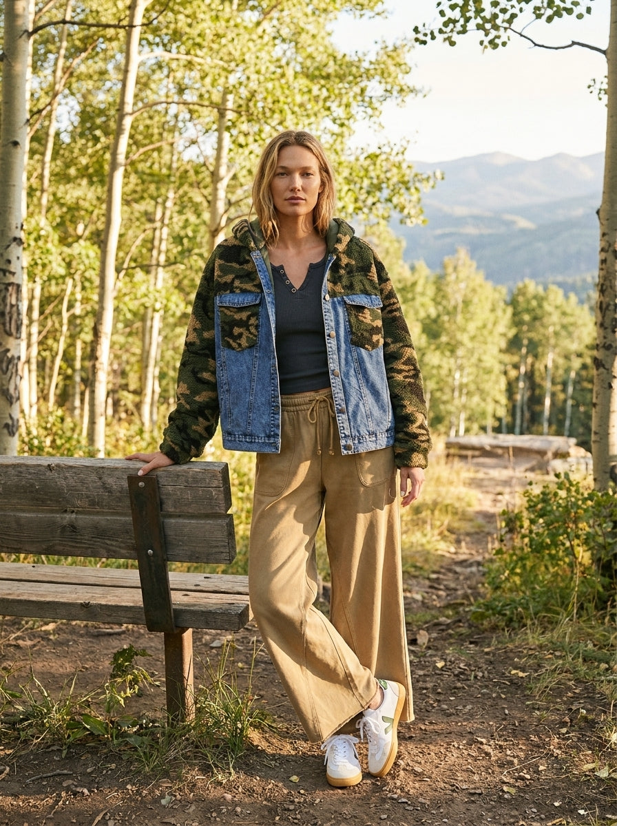 Backroads Camo Hoodie with Denim Bustier