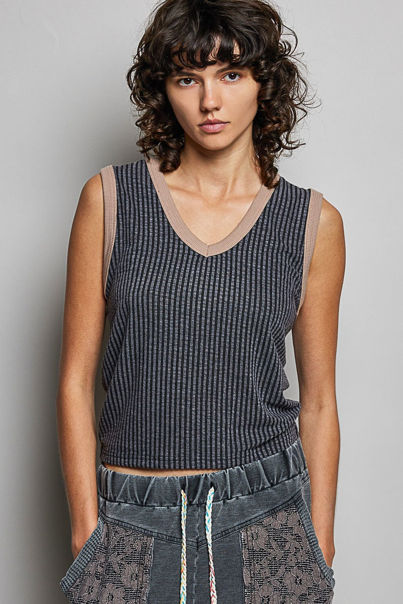 Bare Minimum Contrast Trim Ribeed Tank