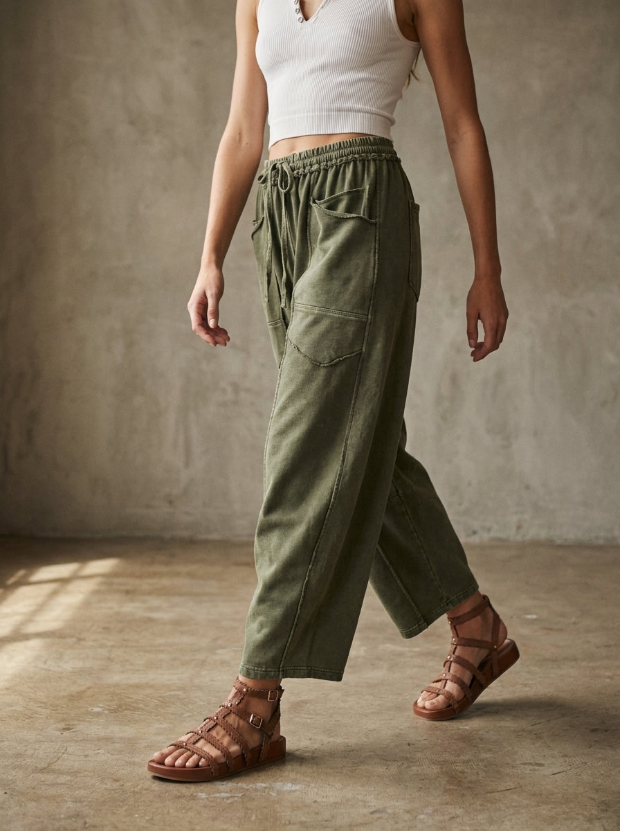 The Essential Mineral Washed Terry Knit Barrel Pants