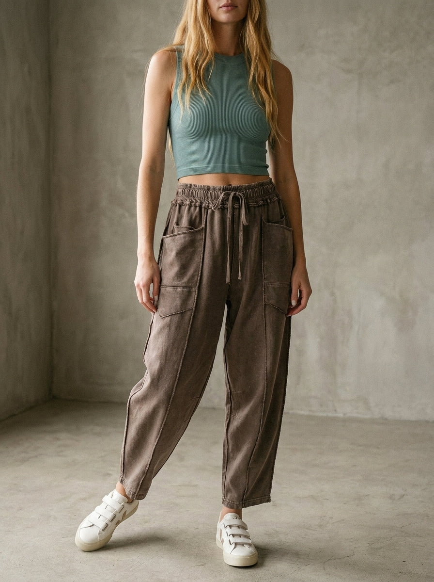 The Essential Mineral Washed Terry Knit Barrel Pants